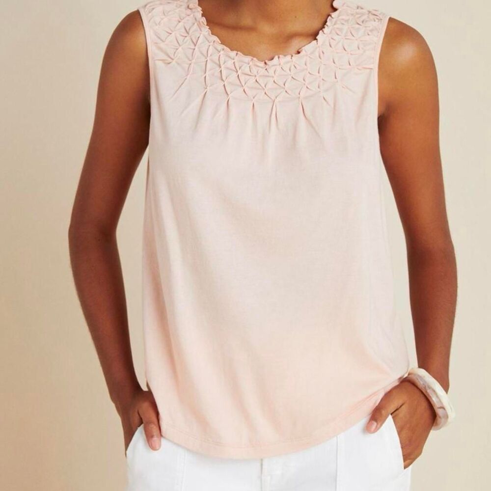 Anthropologie Maeve Justine Smocked Tank Top - Light Pink / Blush - Size M